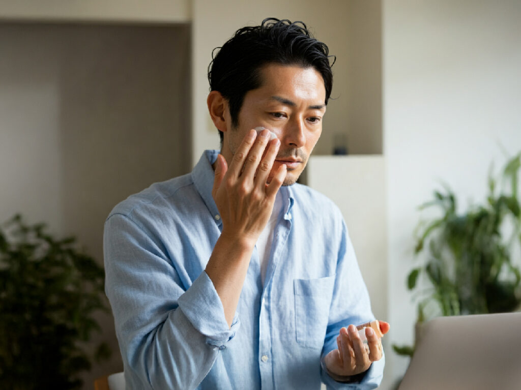 オールインワンを塗る男性