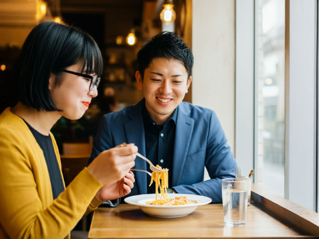 ランチデートする男女