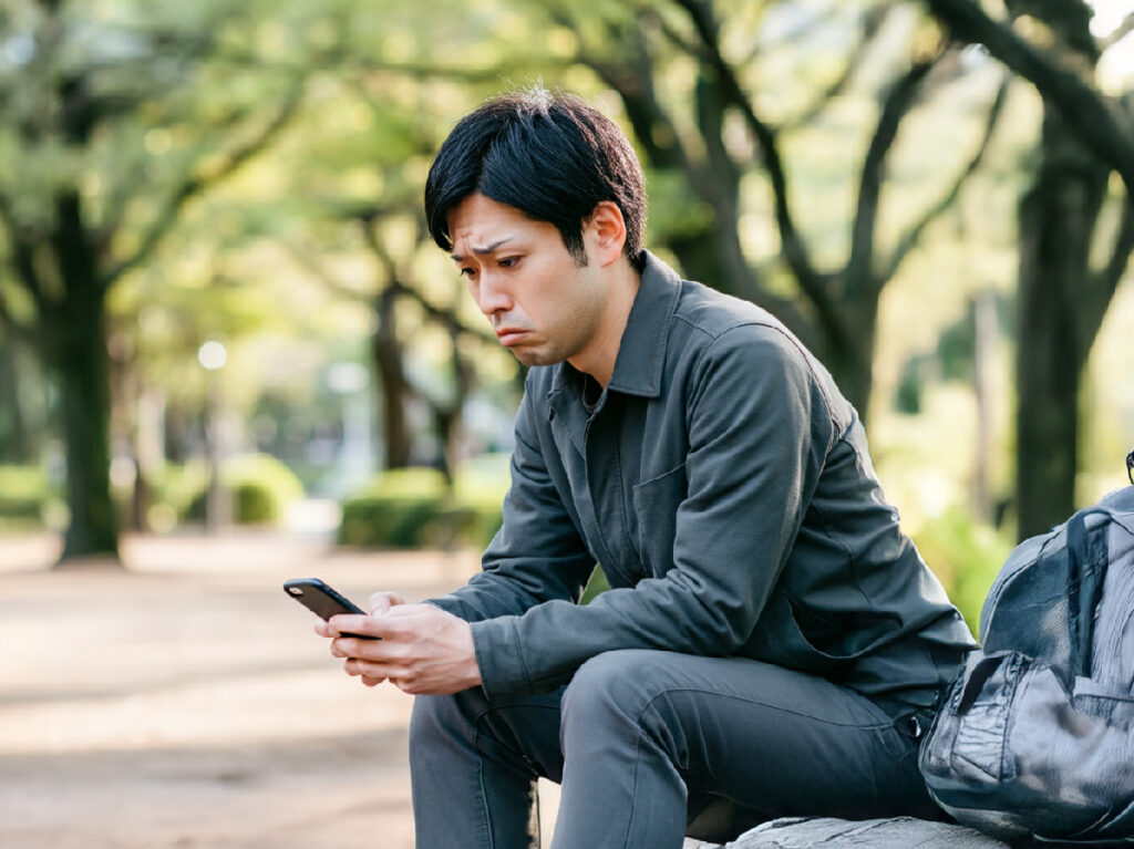 わらないことをスマホで調べる男性