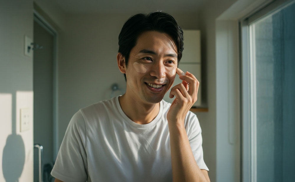 コンシーラーを塗る男性