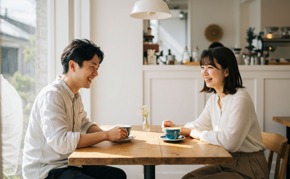 女性とデートするコーンシーラーでシミを隠した男性