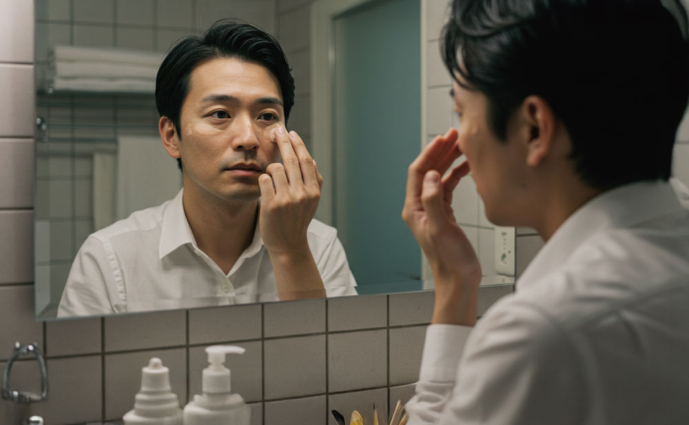 BBクリームを塗る男性