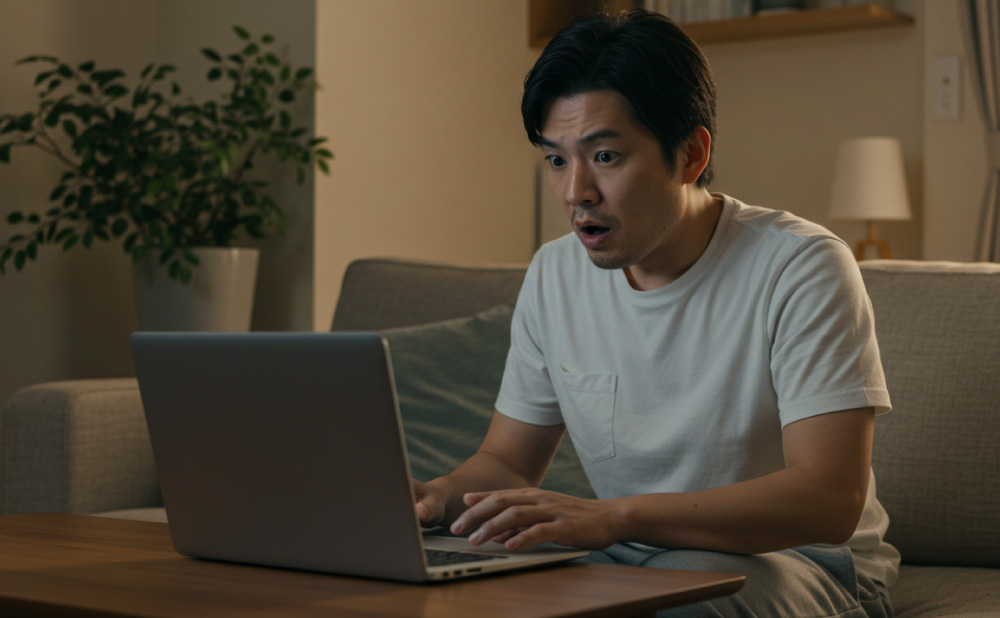 分からないことをパソコンで検索する男性