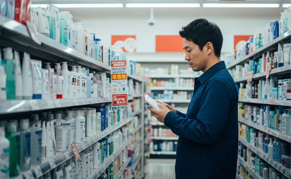 アテニア-ファンケル-どちらにしようか迷う男性