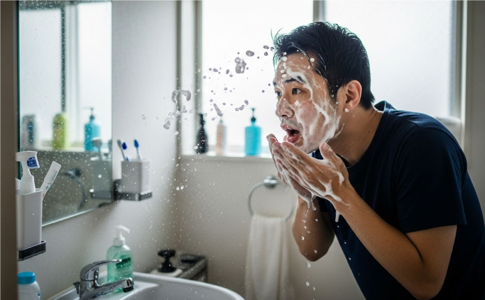 クレンジングと洗顔の違いに驚く男性