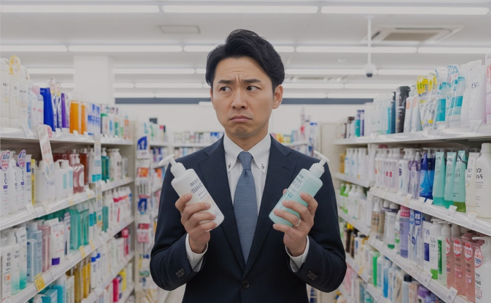 クレンジング選びに迷う男性