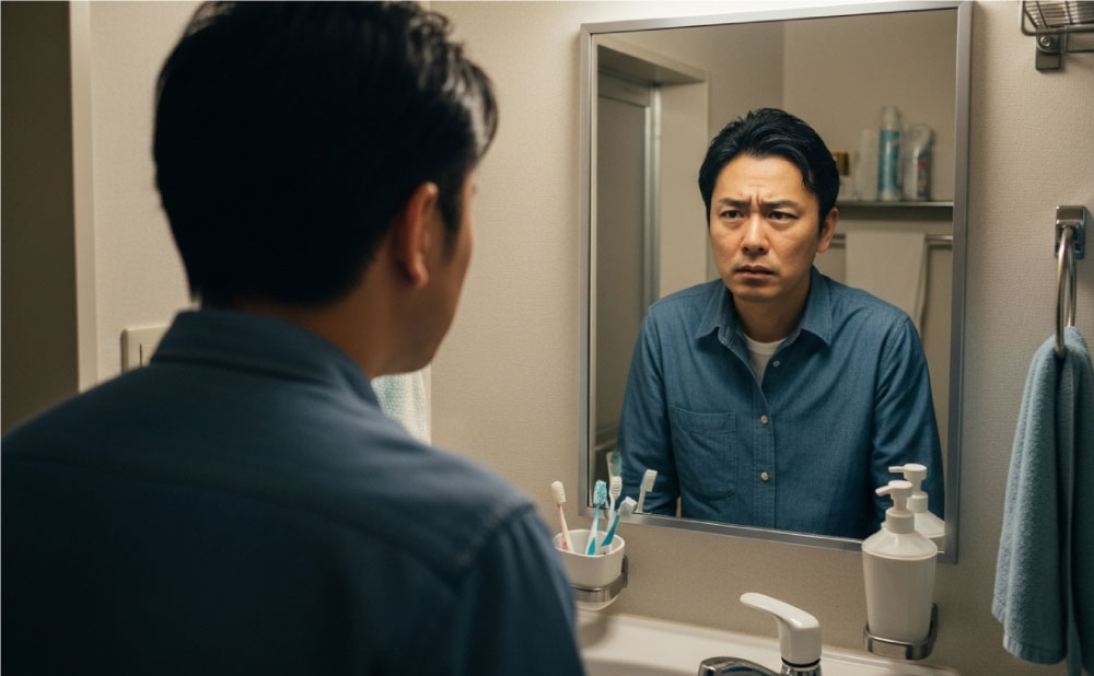 顔をまじまじと見る男性