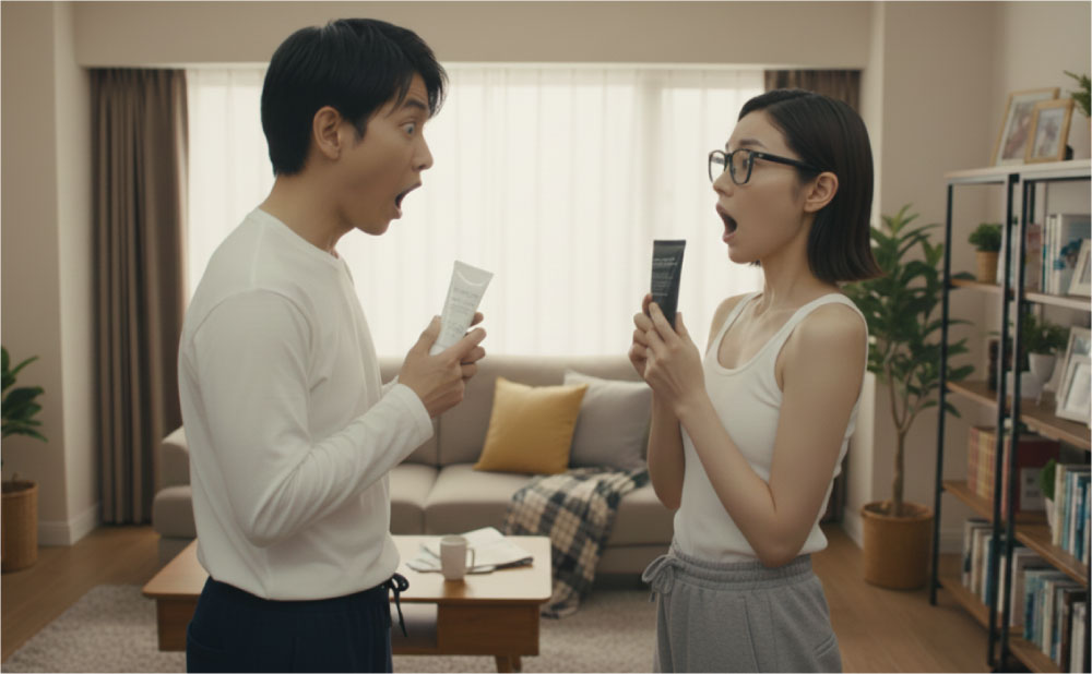 クレンザーと洗顔料の違いについて驚く男女