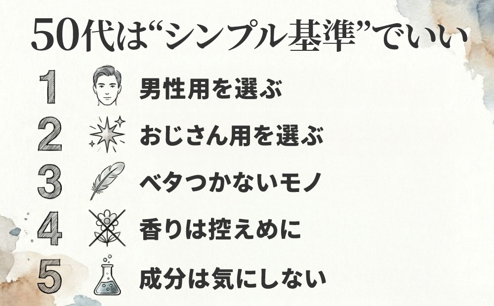 50代男性におすすめのメンズ化粧水【オールインワン】_選ぶ基準