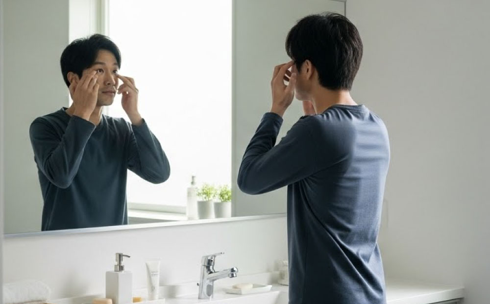 男のスキンケアは気持ち悪い_アイケアをする男性