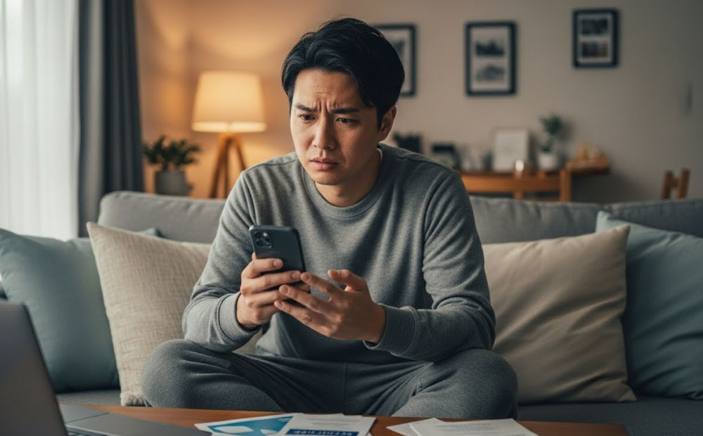 男のスキンケアは気持ち悪い_スマホで検索する30代男性