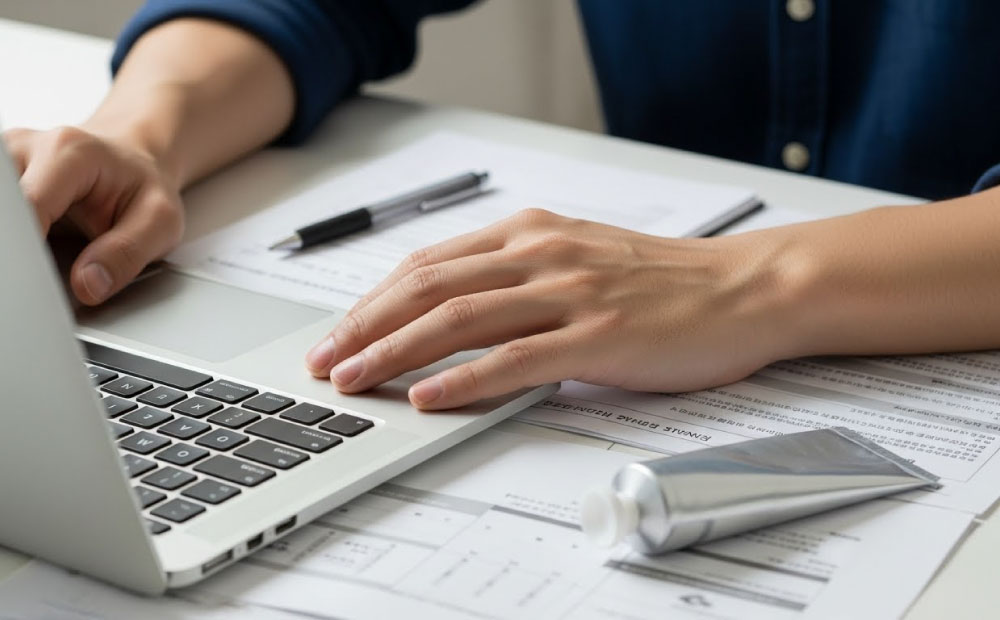 男のハンドクリームは気持ち悪い_ハンドクリームを塗った後にPC作業する男性