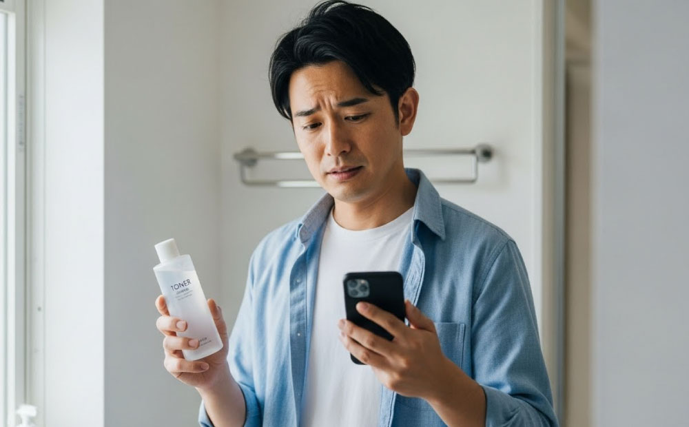 男の化粧水は気持ち悪い_スマホでわからないことを検索する男性