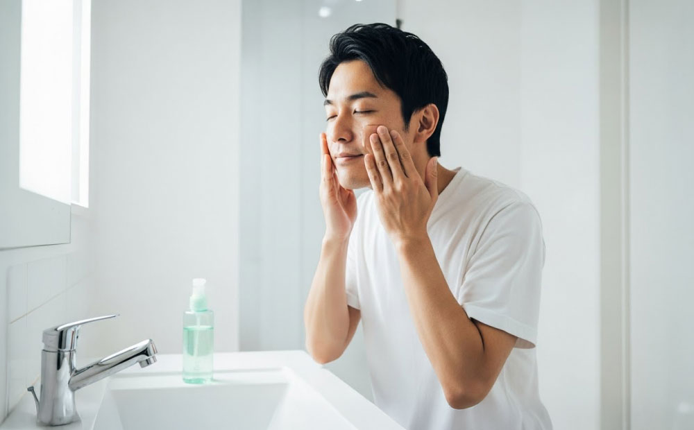 男の化粧水は気持ち悪い_化粧水を塗る男性