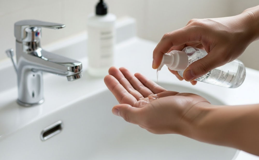 男の化粧水は気持ち悪い_化粧水を手に出す男性