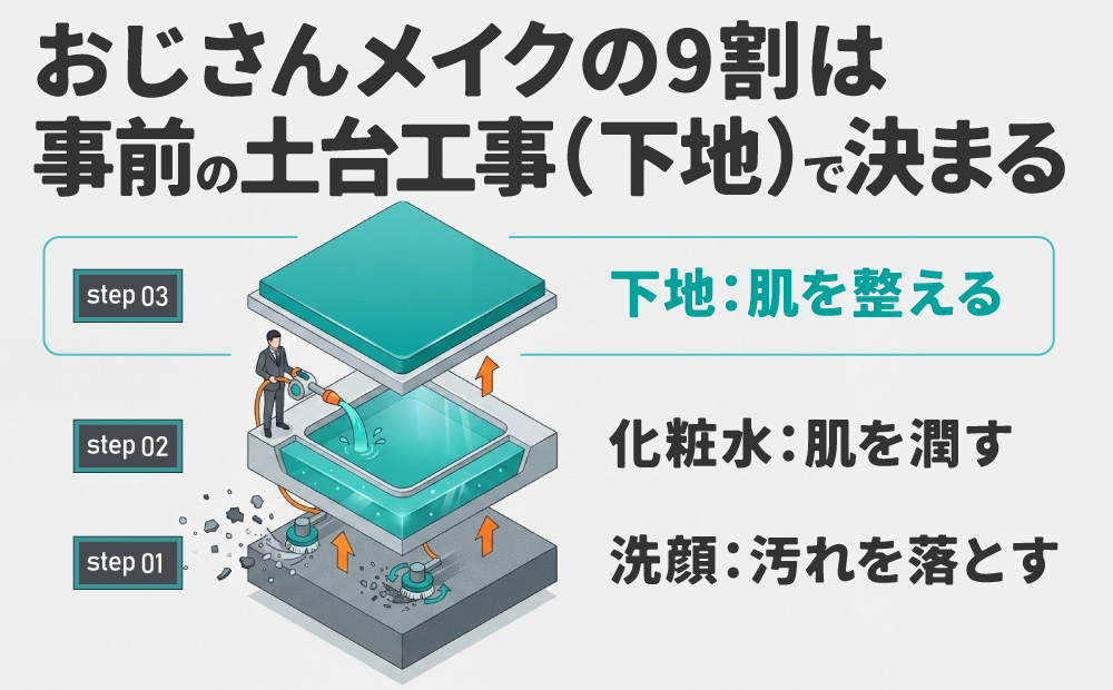 オジサンメイクの9割は事前の下地でキマル