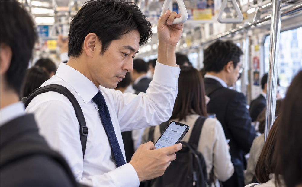 サントリーVARON（バロン）の評判_ スマホで検索する男性