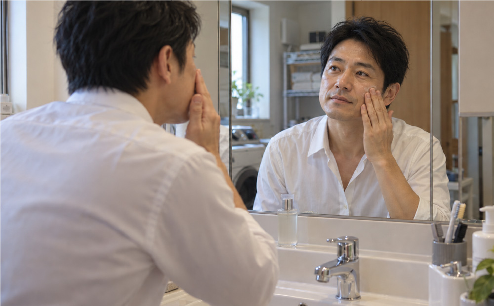 サントリーVARON（バロン）の評判_ スキンケアをする男性